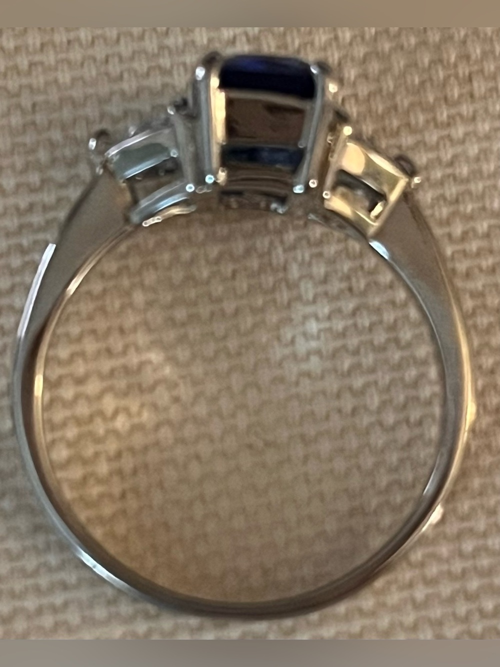 Sterling Silver Blue Sapphire-Cut Ring with Side Accent Stones - Picture 3 of 3